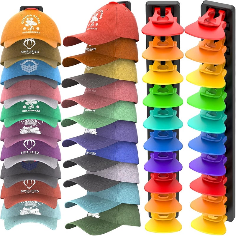 HeQe Hat Organizer for Baseball Caps, 2 Pack Hat Rack for Wall, Strong Adhesive Hat Storage Display Holder(Rainbow) - Image 1